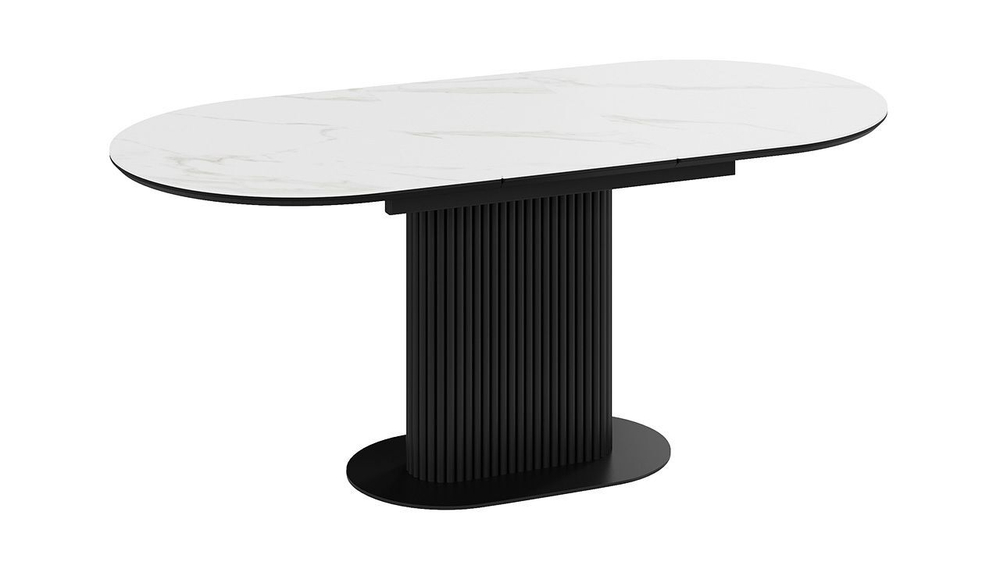 Стол кухонный обеденный раздвижной Черный муар/Керамика матовая белый мрамор 140(180)х85х76 см