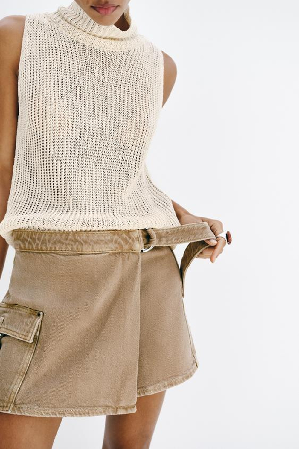 ZARA ЮБКА-ШОРТЫ КАРГО С ЗАПАХОМ, ПЕСОЧНЫЙ