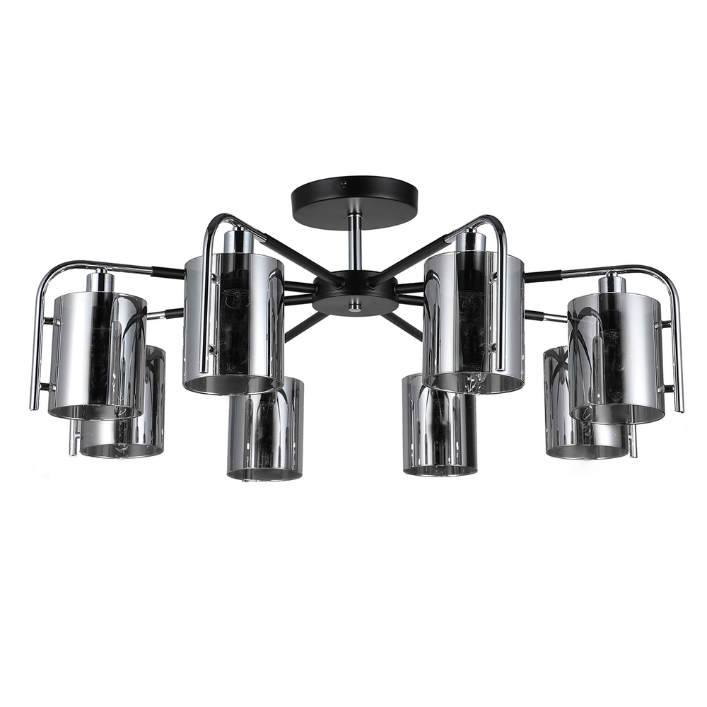Потолочный светильник 8x40Вт E14, металл/стекло, чёрный/хром/дымчатый плафон
