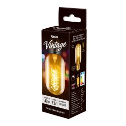 IL-V-L45A-40-GOLDEN-E27 CW01 Лампа накаливания Vintage. Форма цилиндр. длина 113 мм. Форма нити CW. Картон. ТМ Uniel