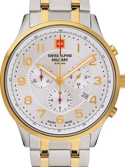 С браслетом Мужские наручные часы с серебряным браслетом Swiss Alpine Military 7084.9142 Chronograph 43mm 10ATM