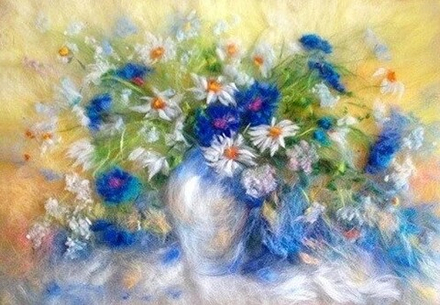 Набор для валяния (живопись цветной шерстью) Полевые цветы 18,5х25 см, без рамы