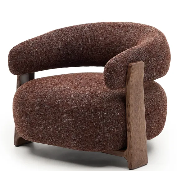 Кресло Granite на 3 ножках, коричневый шенилл, массив ясеня в цвете орех