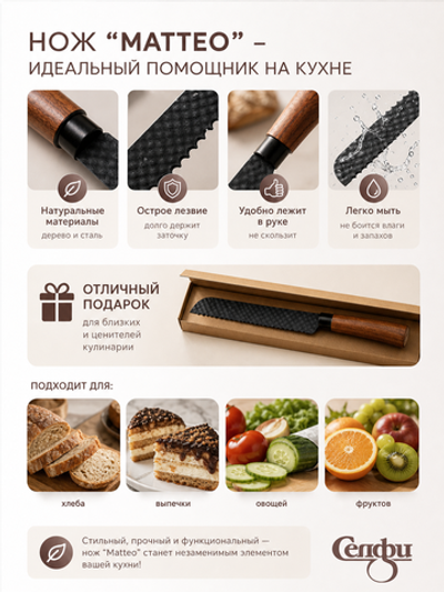 Нож кухонный «МАТТЕО» хлебный 19,5см
