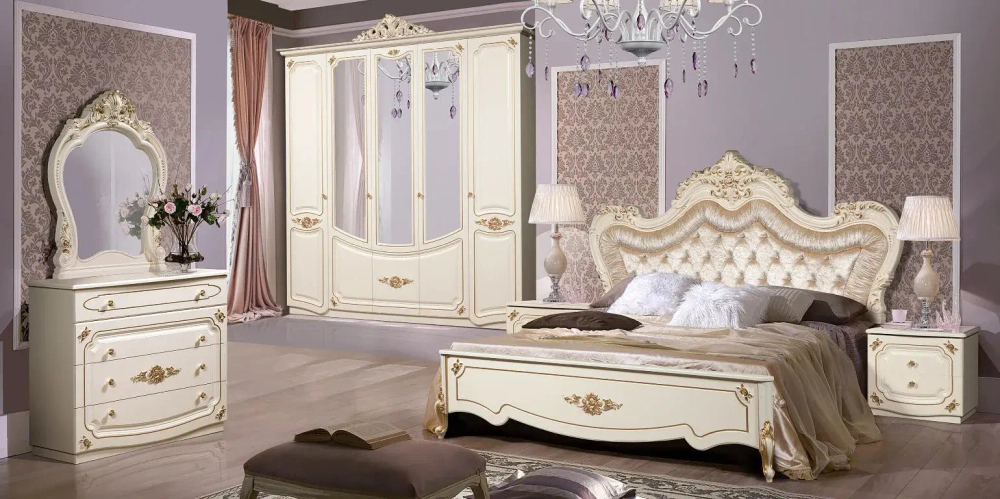 Спальня Адель (шкаф 5-ти дверный, кровать 180) цвет крем