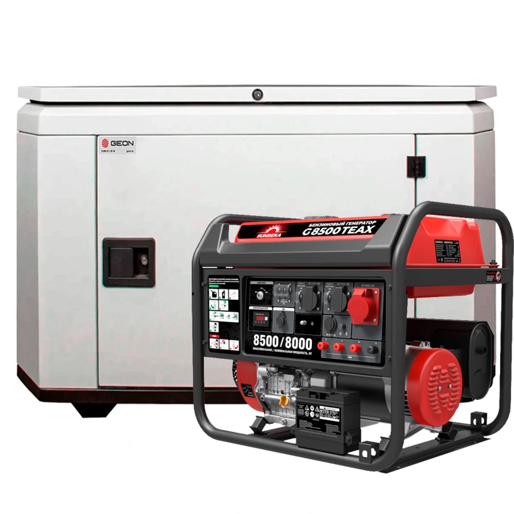 Генератор бензиновый SUNREKA G8500TEAX с кожухом Geon 1200 RAL 7035