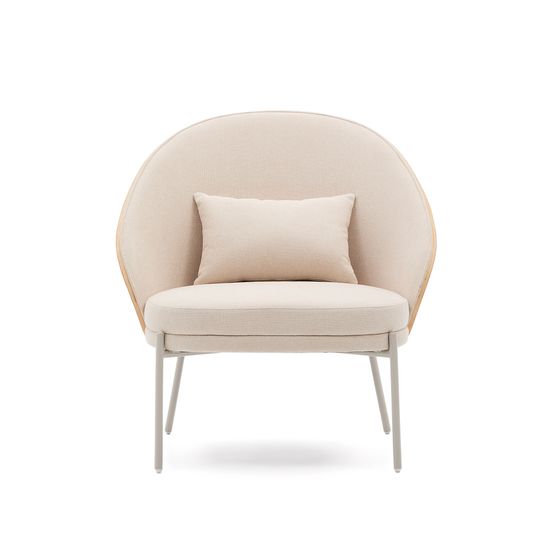 Кресло Eamy бежевая синель, ясеневый шпон и бежевый металл