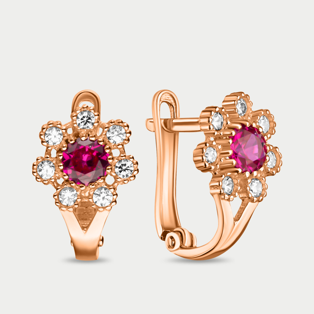Серьги детские с фианитами из розового золота 585 пробы (арт. 73262)