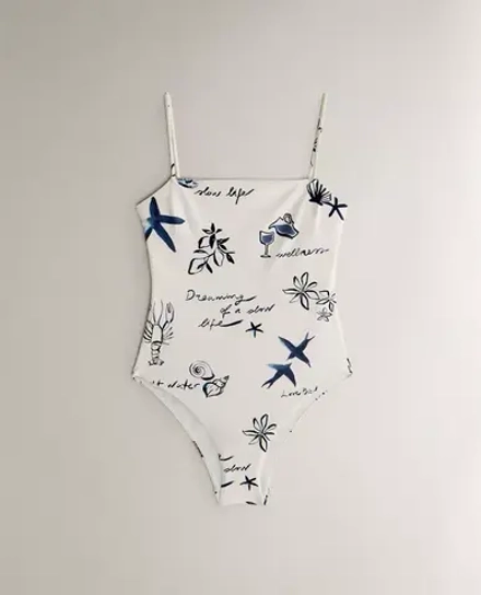 ZARA HOME КУПАЛЬНИК С ПРИНТОМ, ЭКРЮ