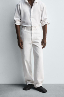 ZARA БРЮКИ ЧИНОС ИЗ ДЕНИМА - LIMITED EDITION, ЖЕЛТОВАТО-БЕЛЫЙ