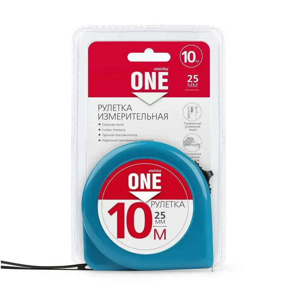 Рулетка измерительная Smartbuy OneTools, 10мх25мм, пластиковый корпус, фиксатор, усиленный зацеп
