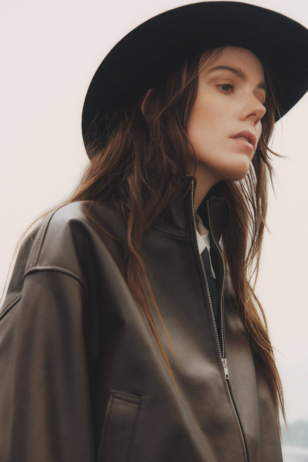 H&M Кожаная куртка оверсайз, темно-коричневый