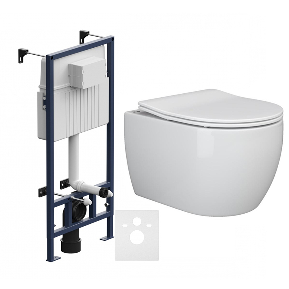 Комплект подвесной безободковый унитаз Ceramica Nova Play Rimless CN3001 37 x 49 x 34 см с сиденьем Soft Close + инсталляция Am.Pm ProC I012707