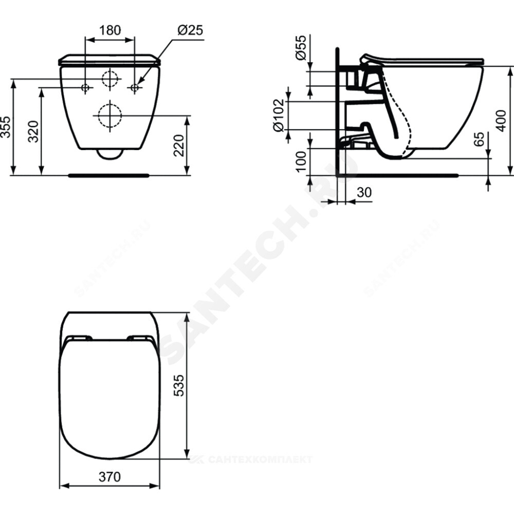 Унитаз подвесной горизонтальный выпуск без сиденья TESI AquaBlade Ideal Standard T007901