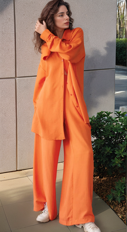 Костюм летний с брюками оверсайз, оранжевый
