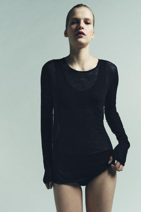 ZARA ФУТБОЛКА ИЗ 100% ШЕРСТИ, МОРСКОЙ СИНИЙ