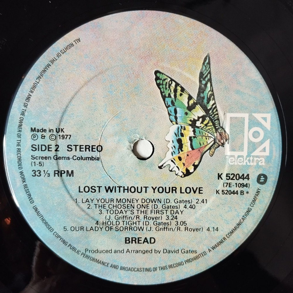 Винтажная виниловая пластинка LP Bread Lost Without Your Love (UK 1977)