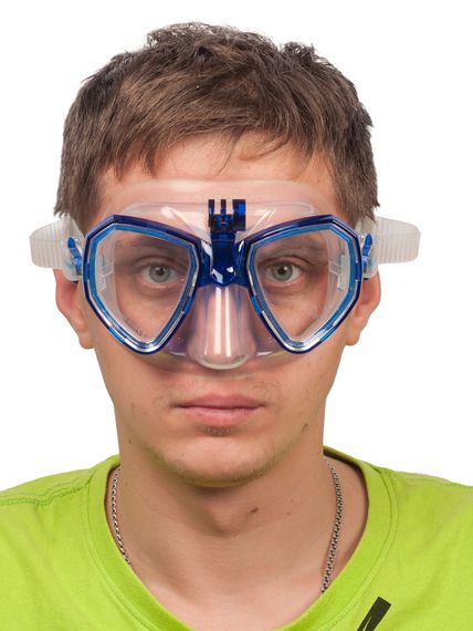 Маска Salvimar Trinity с креплением для камеры  прозрачный силикон/синяя