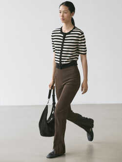 Massimo Dutti Кардиган в полоску с короткими рукавами, черный