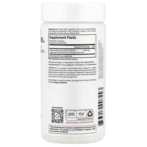 Codeage, Костный мозг травяного откорма, 180 растительных капсул