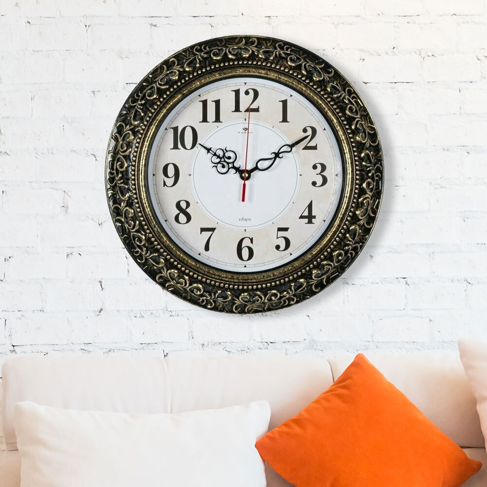 Часы настенные круглые d35см "Классика", корпус черный с золотом
