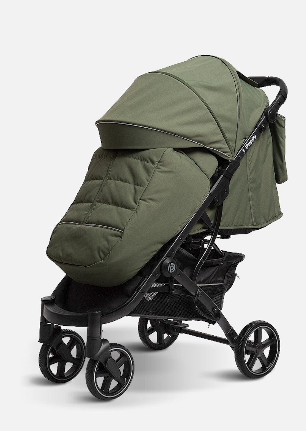 Peppy Коляска прогулочная Polo 2.0 (oliva green) черная рама, сумка
