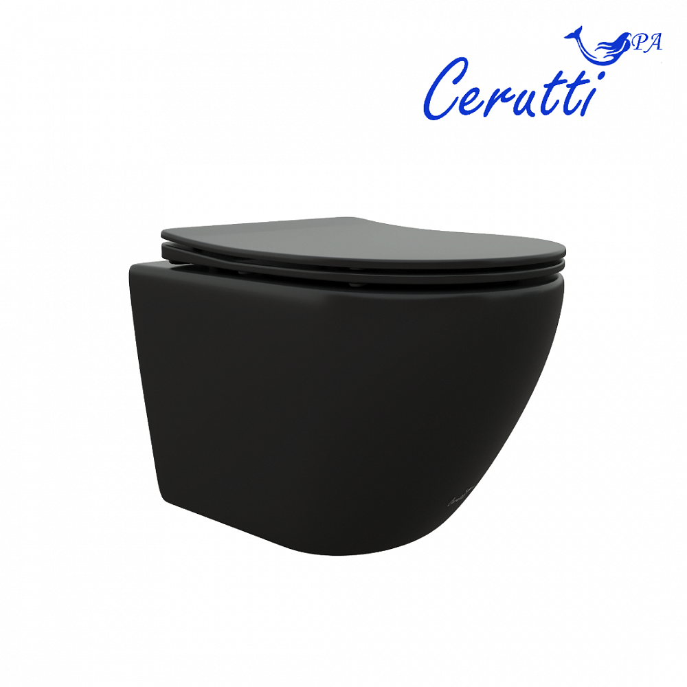 Унитаз подвесной Ceruttispa ТИЧИНО (TICINO) Aria MB CT8918 черный матовый, ТЕРМООБЖИГ (не плёнка) безободковый (485х365х350)