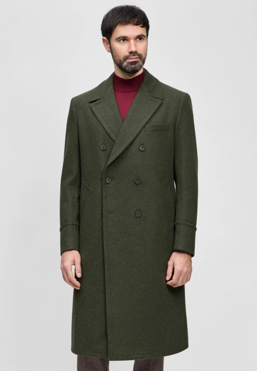 Мужское пальто двубортное (хаки) С39