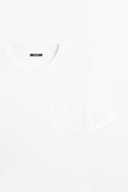 Massimo Dutti Футболка с коротким рукавом и карманом, экрю