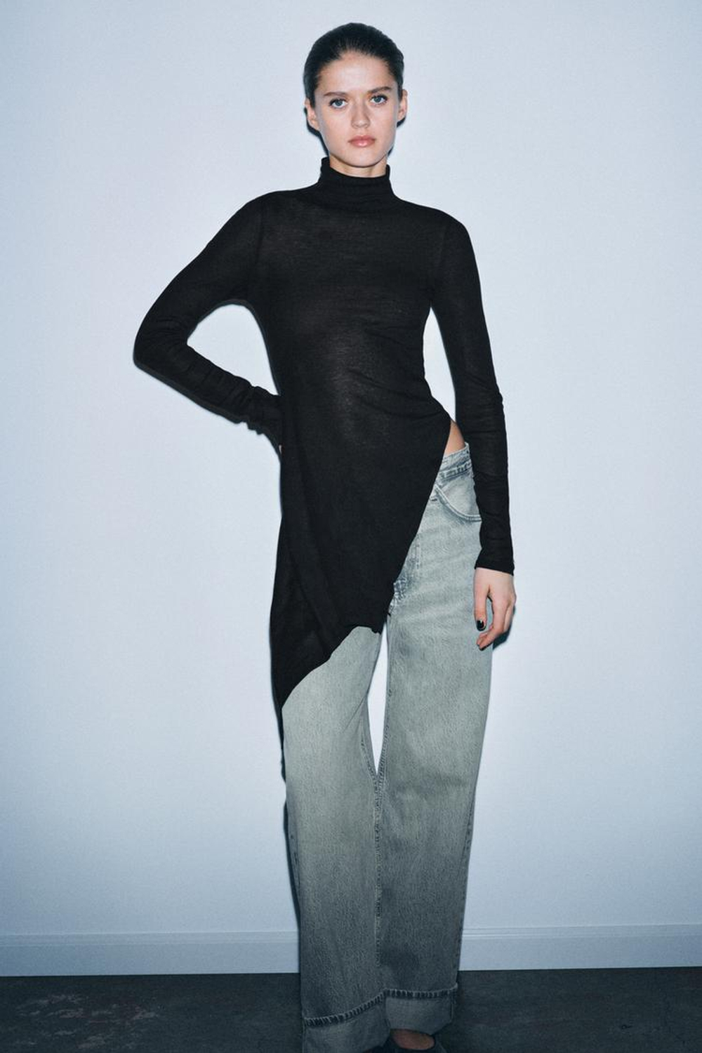 ZARA ТОП АСИММЕТРИЧНОГО КРОЯ ИЗ ХЛОПКА SUPIMA®, ЧЕРНЫЙ