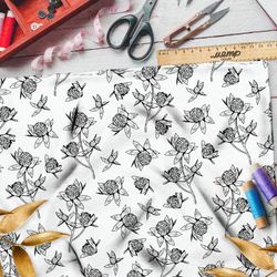 Ткань кулирная гладь эскиз клевера на белом фоне