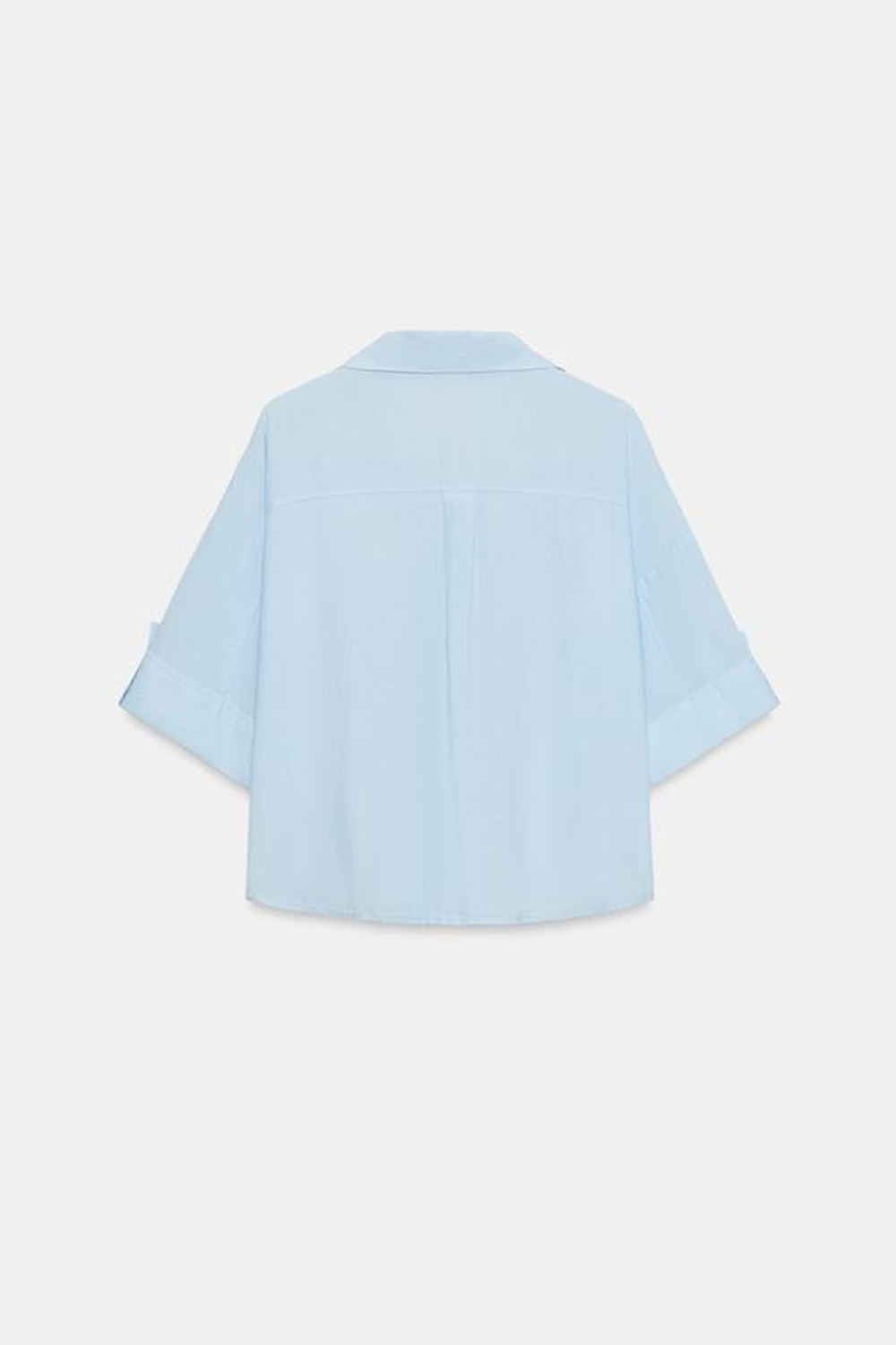 ZARA УКОРОЧЕННАЯ РУБАШКА ИЗ СМЕСОВОГО ЛЬНА, НЕБЕСНО-ГОЛУБОЙ