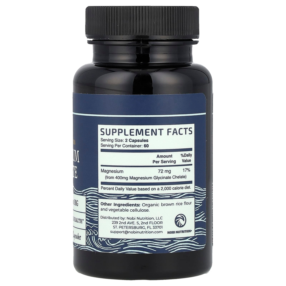 Nobi Nutrition, Глицинат магния, максимальное усвоение, 120 капсул (200 мг на капсулу)