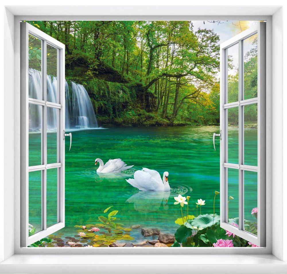 Пруд с парой лебедей