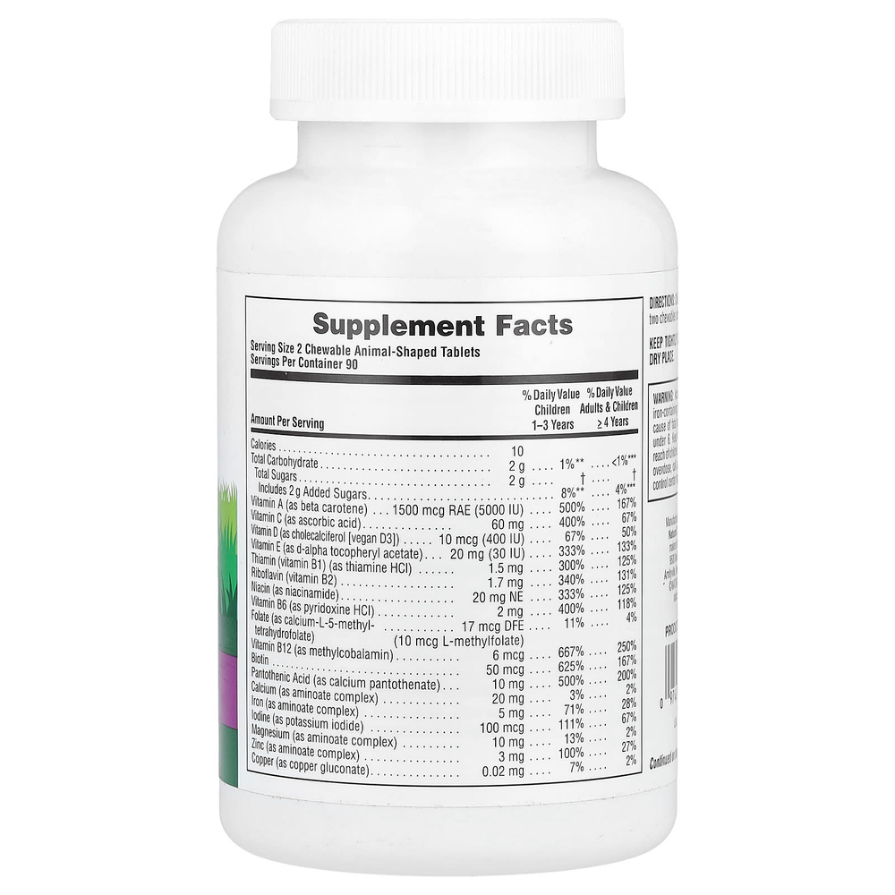 NaturesPlus, Animal Parade®, жевательные мультивитамины для детей, со вкусом винограда, 180 таблеток в форме животных