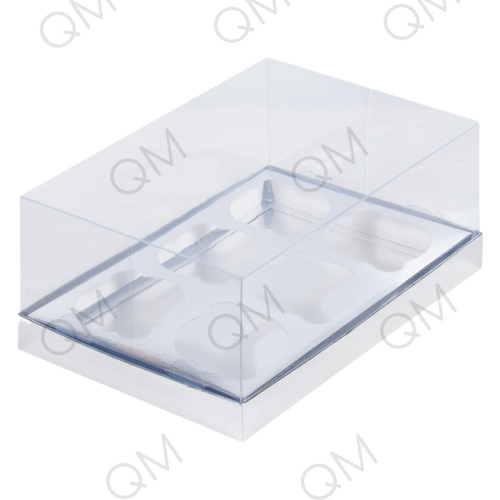 Коробка под капкейки с пластиковой крышкой 235*160*100 мм (6) (серебро) ПРЕМИУМ, 50шт