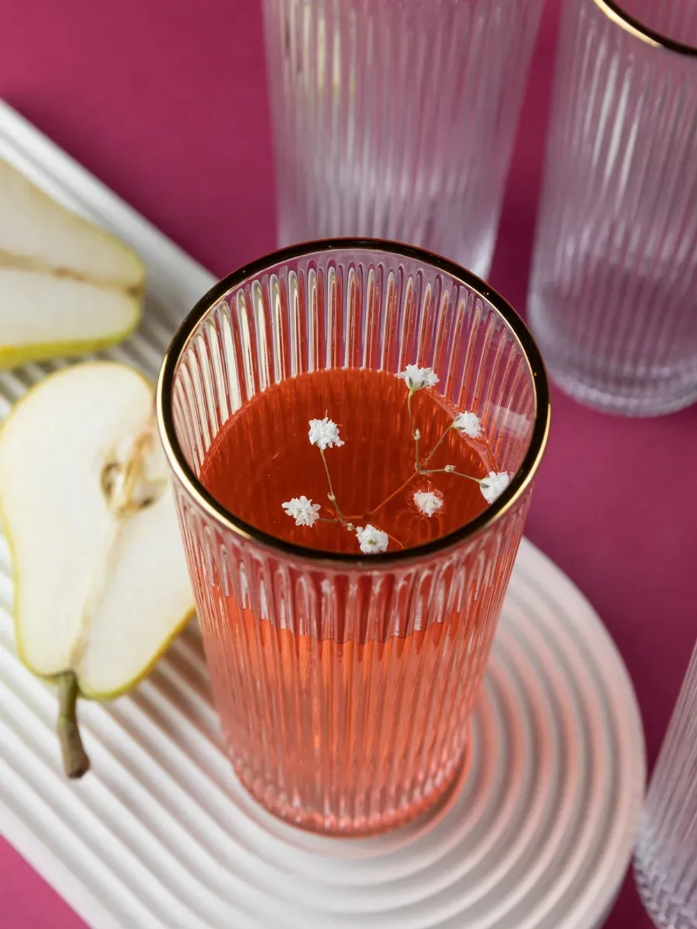 Ребристые бокалы для виски, 330 мл. 6 шт. с золотой каймой