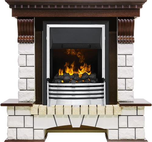 Каминокомплект Pierre Luxe - Темный дуб / Белый (Высота 1020мм) с очагом Flagstaff