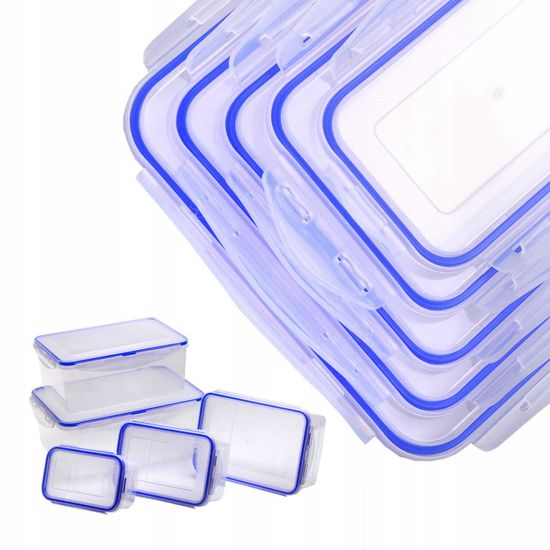 Набор герметичных контейнеров 5 шт. Kamille KM 20000 с крышками, для еды и хранения продуктов (0,5 л; 0,9 л; 1,5 л; 2,5 л; 3,5 л.)