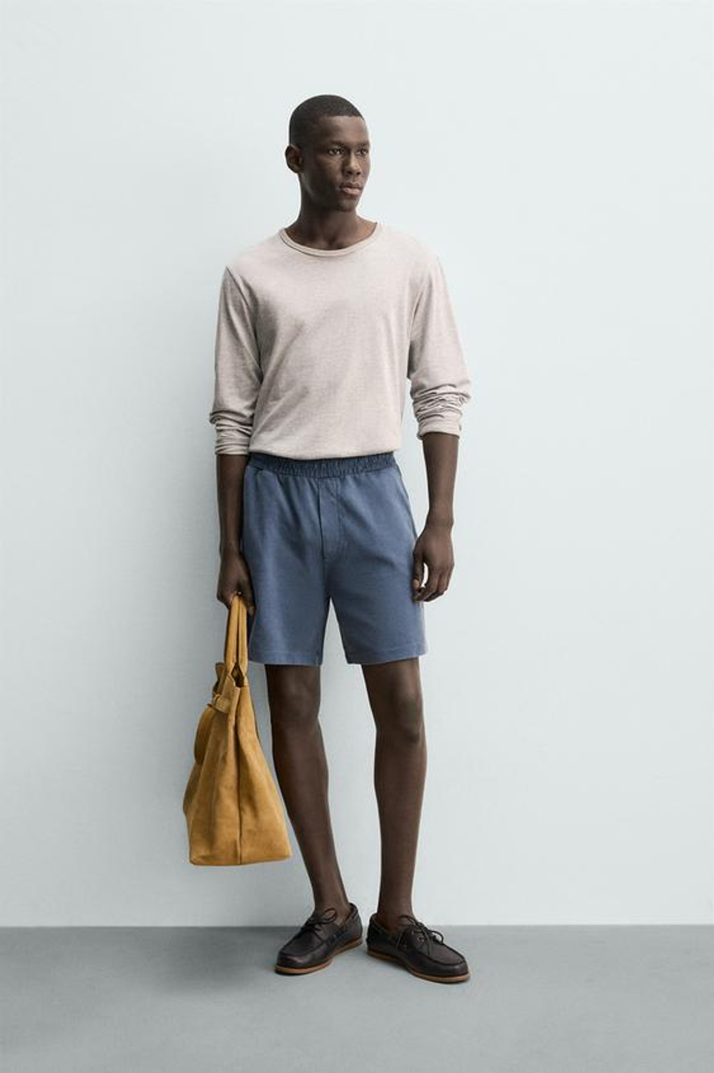 ZARA ШОРТЫ ИЗ ХЛОПКОВОГО ПИКЕ REGULAR FIT С ЭФФЕКТОМ ПОТЕРТОСТИ, СИНИЙ