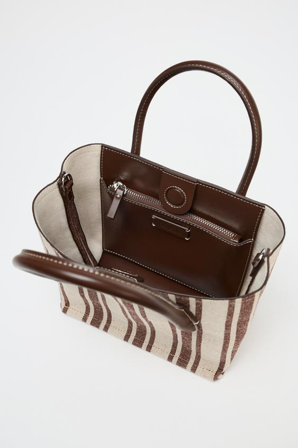 ZARA ХОЛЩОВАЯ СУМКА В ПОЛОСКУ, КОРИЧНЕВЫЙ