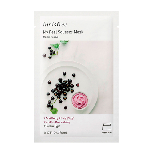 Маска для лица Innisfree My Real Squeeze Mask EX Acai Berry тканевая кремовая с экстрактом ягод асаи 20 мл