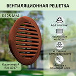 Решётка вентиляционная NOVAplast, атмосферостойкая, D125мм, коричневая, RAL8017