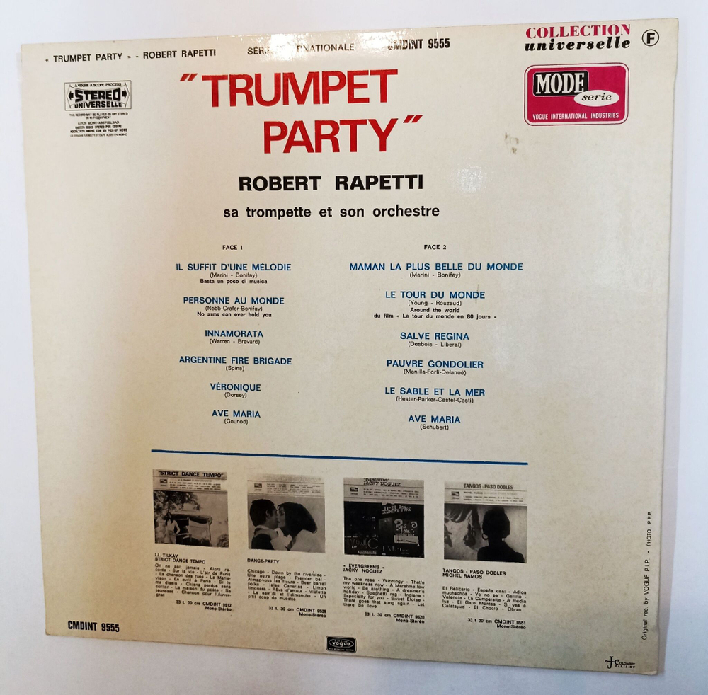 Винтажная виниловая пластинка LP Robert Rapetti Sa Trompette Et Son Orchestre Trumpet Party (France 1975)