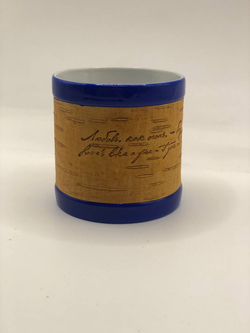 Кружка малая фарфоровая без ручки c берестой и с цитатами Лермонтова. Lermontov forever.