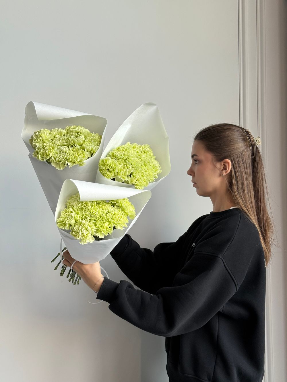 Охапка диантусов в зеленом оттенке 10 шт