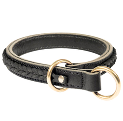 Ошейник-удавка чёрная двухслойная кожаная с латунной фурнитурой "RATTLESNAKE"  Fordogtrainers