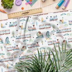 Ткань шифон акварельные паровозики