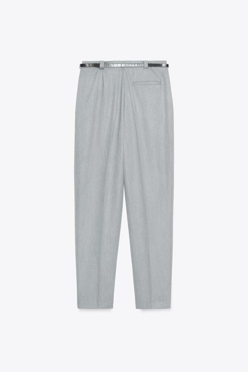 ZARA БРЮКИ С ЗАЩИПАМИ И РЕМНЕМ, СВЕТЛО-СЕРЫЙ