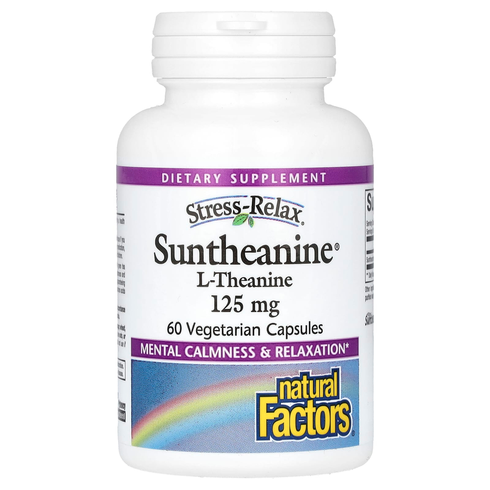 Natural Factors, Stress-Relax, Suntheanine, L-теанин, 60 вегетарианских капсул (125 мг в 1 капсуле)